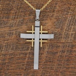 Men's Stainless & Gold Unique Cross Necklace
